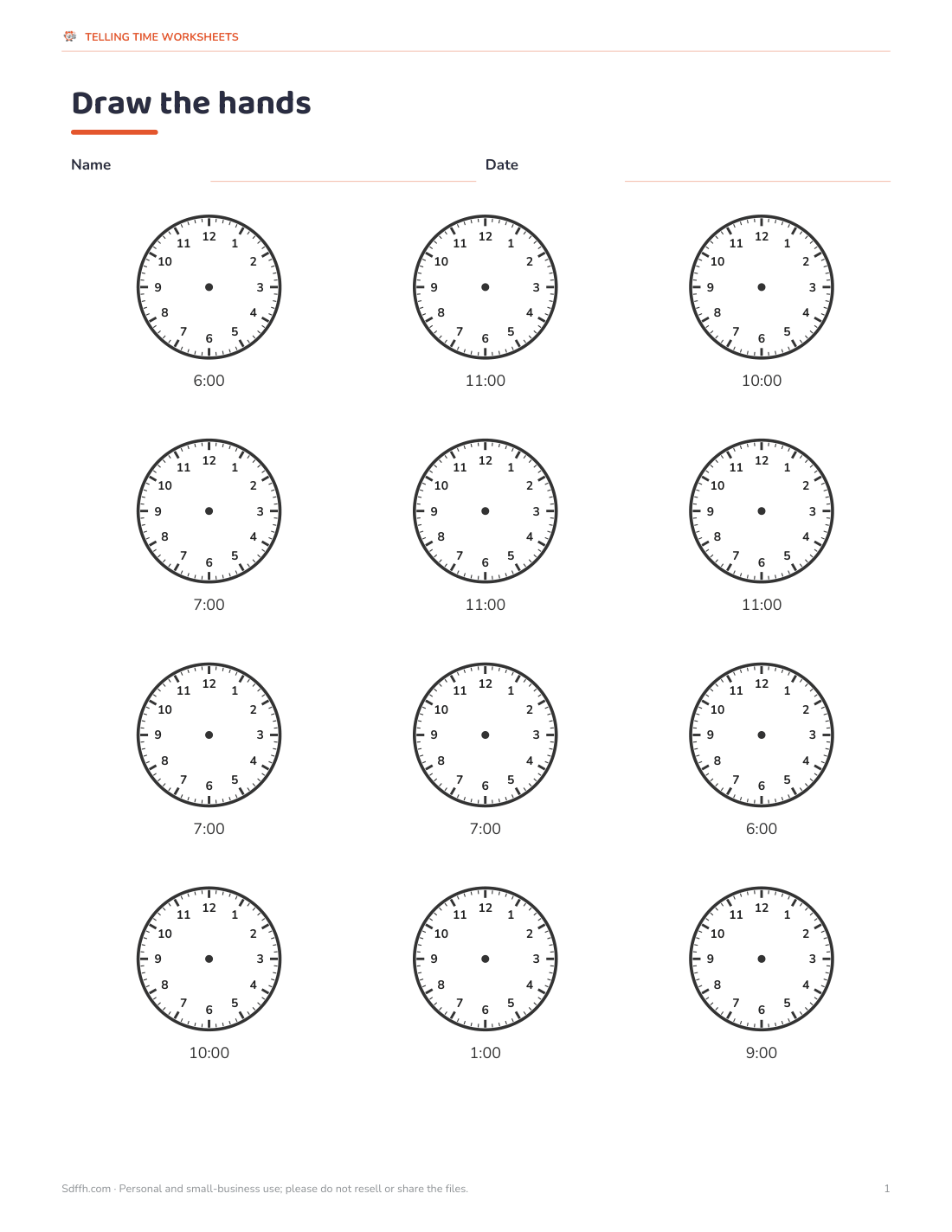 Preview of the first page of Draw the hands: O Clock